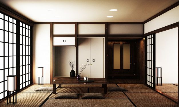 Interior Design,modern Living Room With Table On Tatami Mat Floor Japanese  Style. | Japanese living rooms, Japanese interior design, Japanese living  room decor