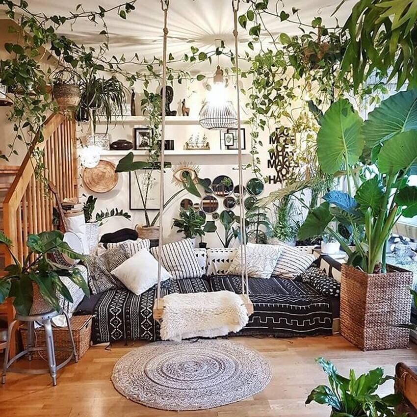 Jungalows, Indoor Gardens, + Living Room Rainforests We'd Copy Right Now in  2020 | Bohemian bedroom decor, Home decor, Home