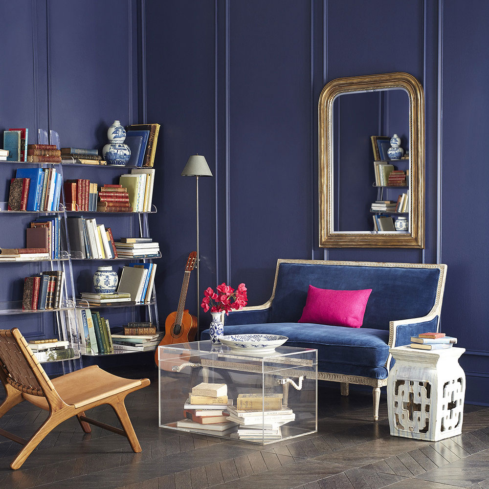 Image result for lucite furniture in blue room