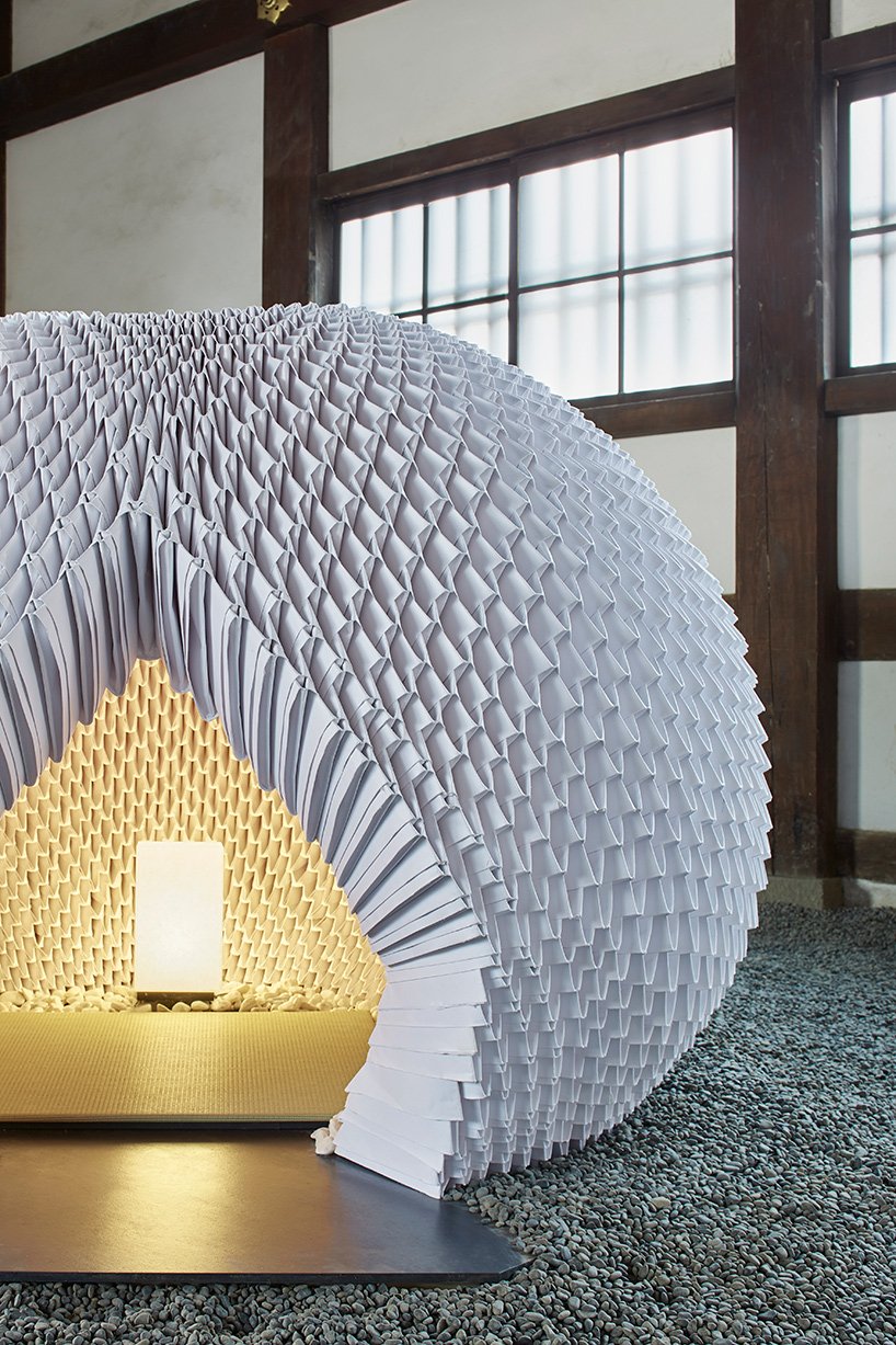 'shi-an' is a temporary tea house built entirely from washi paper